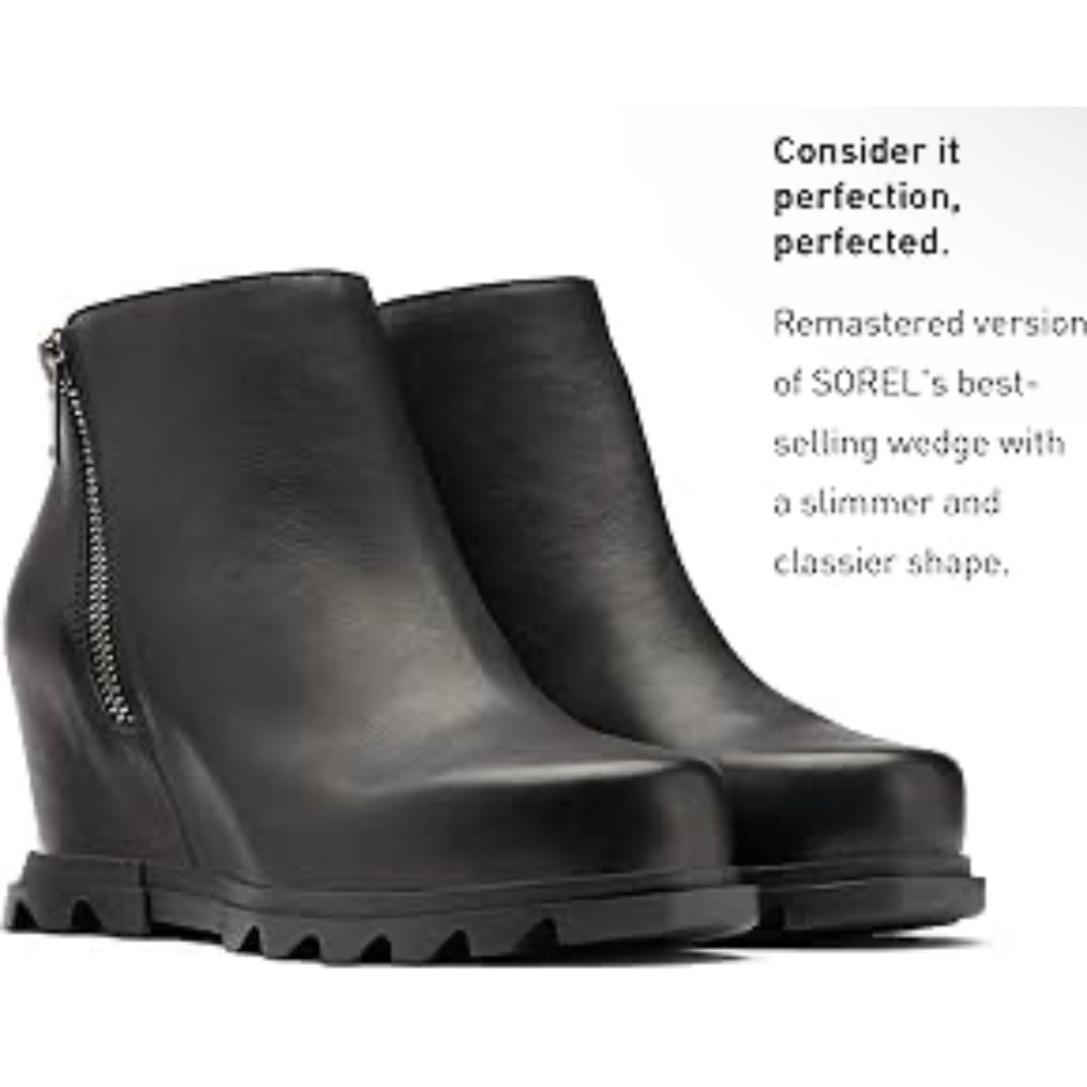 Sorel Waterproof Wedge Booties Ankle Boots Black Leather Zip Up Women's 10.5